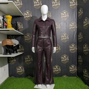 Custom Elegant Lady Pu Leather Suit Casual Street Wear Button Up Jacket Wide Leg <b>Pants</b> Women's Pu Leather Tracksuits Set - Product Image 3