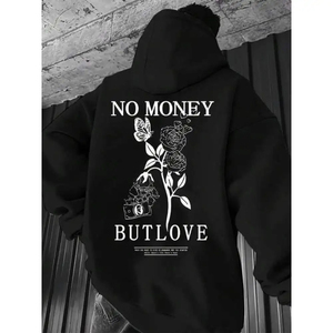 เสื้อฮู้ดพิมพ์ลาย No Money But Love สำหรับผู้ชาย ทรงโอเวอร์ไซส์ ผ้าฝ้าย สไตล์ลำลอง ดีไซน์ด้านหลัง สไตล์ฤดูใบไม้ร่วง - Product Image 3