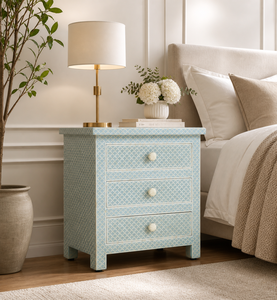 Mesita de Noche de Resina con Incrustaciones de Hueso, 3 Cajones, Patrón de Escamas de Sirena, Gabinete de Almacenamiento para Dormitorio - Product Image 2