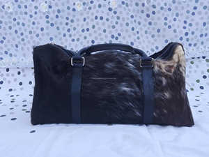 Sac de voyage décontracté de luxe en cuir véritable avec fourrure, idéal pour le week-end, avec fermeture éclair, portable LHDB-0158 - Product Image 4