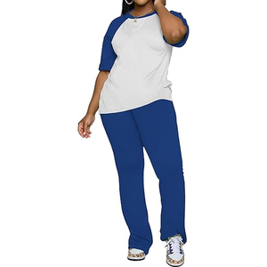 Women's Soft Cotton Two-<b>Piece</b> for Wear <b>Set</b> with Short Sleeve Top & Wide Leg Pants Casual Matching Outfit Drawstring - Product Image 2
