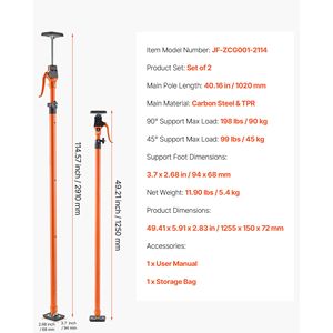 Set di 2 Supporti Telescopici in Acciaio, Asta di Sostegno Rapido Regolabile 49.2-114.6 Pollici, Sistema di Supporto per Mobili, Capacità 198 Libbre - Product Image 4