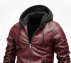 Men's Premium Burgundy Leather Hooded Tracksuit Set – Full Zip Leather <b>Jacket</b> & Cargo Jogger Pants Two-Piece Outfit - Product Image 3