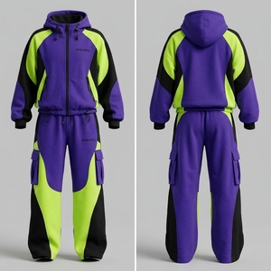 <b>Women's</b> <b>Purple</b> Color Fleece <b>Tracksuit</b> Set Zip Up Jacket Wide Leg Jogger Pants Streetwear Casual Sportswear Custom Apparel - Product Image 3