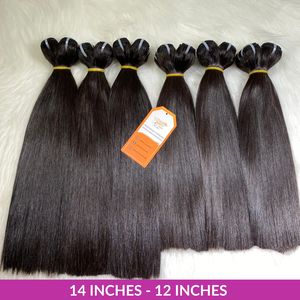 Listo para enviar Extensiones de cabello crudo vietnamita de grado 12A Super doble dibujado 12-14 pulgadas Trama recta de hueso Precio al por mayor - Product Image 5