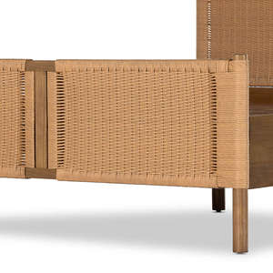 Wholesale Boho Solid Wood <b>Bed</b> with Natural Rattan Headboard | Cane Woven Double <b>Bed</b> <b>Frame</b> | Coastal Style Bedroom Furniture - Product Image 5