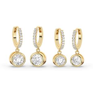 Pendientes Colgantes de Diamantes Redondos con Corte Brillante, Engastados en Bisel, Oro Sólido de 14K, Diamantes Naturales de Laboratorio, Regalo de Cumpleaños o Aniversario - Product Image 3