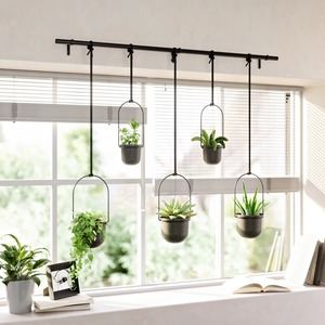 Pots à fleurs suspendus en métal rustique blanc avec corde perlée, motif carré, finition galvanisée pour usage intérieur et extérieur - Product Image 4