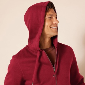 Sweat-shirt à capuche zippé rouge pour homme, coupe classique, en polaire décontracté, idéal pour l'automne, couleur unie avec poches - Product Image 4