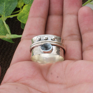 Natural Blue Topaz Beaded Multi Band Classic Unisex 925 <b>Sterling</b> <b>Silver</b> Meditation <b>Ring</b> for <b>Anxiety</b> - Product Image 1