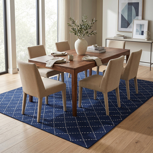DECORDEC Tapis en laine fait main bleu marine et ivoire à motif losanges, antidérapant, écologique, géométrique moderne pour salon - Product Image 2