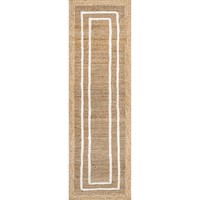 Modern Geometric Jute Rug Rectangle Flat Weave Eco Friendly Hallway Runner 100% Organic Jute White Border