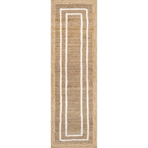 Modern Geometric <b>Jute</b> <b>Rug</b> Rectangle Flat Weave Eco Friendly Hallway <b>Runner</b> 100% Organic <b>Jute</b> White Border - Product Image 4