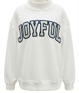 Sudadera de forro polar con cuello redondo y bordado Joyful para mujer, de algodón tejido transpirable, ecológica, informal, de invierno, con bolsillo frontal. - Product Image 1