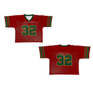 Maillot de football américain personnalisé rouge et vert en mesh, col en V, manches courtes, numéro 32, unisexe adulte, vêtement de sport respirant - Product Image 1