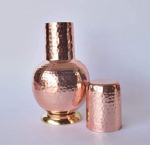 Wholesale Pure Copper Hammered Bedside <b>Water</b> Bottle Carafe Pitcher Pot Set with Glass <b>Bulk</b> - Product Image 3