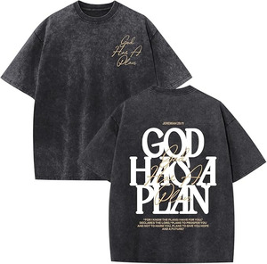เสื้อยืดโอเวอร์ไซส์ลายกราฟิกแนววินเทจ ผ้าฝ้ายฟอกสีสไตล์สตรีทแวร์สำหรับผู้ชาย เสื้อยืดพิมพ์ลายคริสเตียนแบบฟอกสี เสื้อยืดผ้าฝ้ายเนื้อหนา - Product Image 1
