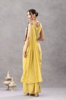 Saree Wanita Desainer Model Draped Kuning Bordir Blus Musim Panas Panjang Menyentuh Lantai Cepat Kering Regular Fit Semua Musim Pesta Wisuda