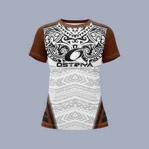 Camiseta de Mujer de Cuello Redondo, Corte Regular, Color Sólido, Diseño Tribal, Estilo Urbano, Manga Corta, Secado Rápido - Product Image 1