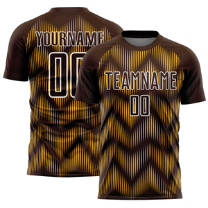 Conjunto de Camiseta de Fútbol Sublimada Personalizada para Hombre, Diseño Geométrico Marrón y Amarillo, Absorbe la Humedad, Ajuste Atlético, Manga Corta - Product Image 2
