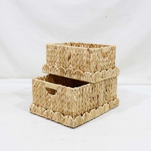 Eco-Friendly Woven Water Hyacinth Rustic <b>Rectangle</b> <b>Storage</b> <b>Basket</b> Set Lid for Home Neatening Organization Multifunction Use - Product Image 5