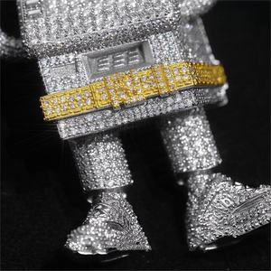 AMBER JEWELS Rose <b>Gold</b> Plated 14K <b>Solid</b> <b>Gold</b> Pyramid <b>Pendant</b> P.A.C Lettering Micro Insert Lab Grown Crystal Rhinestone Charm - Product Image 2