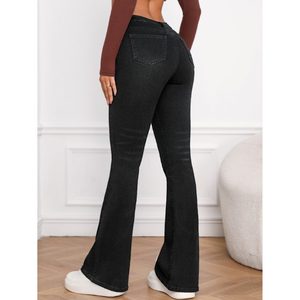 Jean en denim pour femme coupe bootcut skinny, taille haute élastique, 100% coton, écologique, lavable, respirant, style vintage urbain - Product Image 4