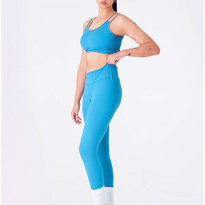 Durable Two Piece Bra and Leggings Yoga <b>Sets</b> Women Workout <b>Sets</b> Padded Stretchy Matching Solid <b>Colour</b> High Waist Leggings <b>Sets</b> - Product Image 3