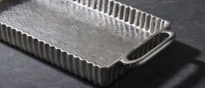 Bandeja de Servir Rectangular de Metal Plateado con Borde Acanalado de Lujo, Plato para Centro de Mesa de Café, Decoración para Sala de Estar y Eventos, Venta al por Mayor - Product Image 3