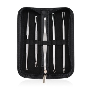 Ametrine Surgical Professional Ergonomic Manual Stainless Steel Pimple <b>Extractor</b> 5-Piece Silver <b>Blackhead</b> Remover Kit CE - Product Image 2