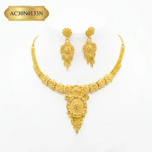 Traditional 18K Gold Plated Brass Floral Short <b>Choker</b> Necklace Set with Matching Drop Earrings for Women | Bridal & Party Wear - Product Image 2