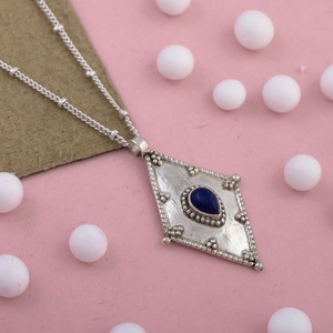Colgante de compromiso de plata de ley 925 con lapislázuli y baño de rodio, diseño de cometa hecho a mano, joyería fina con gemas. - Product Image 1