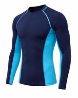 Rashguard intégral pour homme, bleu marine avec empiècements turquoise, respirant, écologique, anti-UV, séchage rapide, anti-transpiration, 100 % polyester 180g