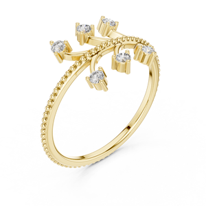 Anillo de Oro Amarillo Sólido de 14k con Forma de Hoja para Mujer, Minimalista, con Piedras Cultivadas en Laboratorio de Corte Brillante Redondo, para Uso Diario, Apilable - Product Image 1