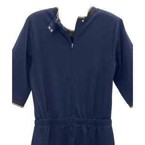 Women Medical Scrubs <b>Jumpsuit</b> Navy Blue Knitted Cotton Blend Hospital Uniform <b>with</b> Drawstring Waist and Side <b>Pockets</b> - Product Image 4