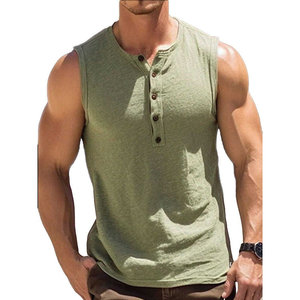 Men's Stylish Streetwear Sleeveless Henley Shirt Custom Logo Casual Button <b>Down</b> Tank Top Muscle Fit Wholesale Vest Top Tank Tops - Product Image 2