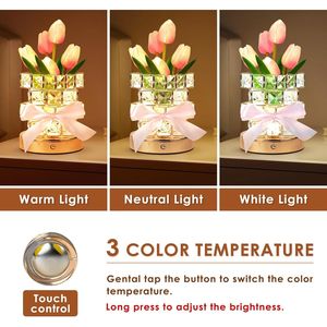 Rechargeable Cordless Touch Tulip Flower Crystal Table Lamp Battery Powered <b>Small</b> Night <b>Light</b> Gifts for Women - Product Image 5
