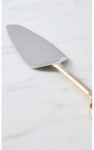 Stainless Steel Gold Cake Server Set With Agate Handles Irregular Shape Handmade 2 Pieces For Wedding Use And Parties - Product Image 2