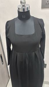 Vestido Midi Formal/Casual de Manga Larga con Cuello Cuadrado y Cintura Alta, Estampado Sólido Negro, Estilo Western, Línea A, Venta al por Mayor - Product Image 5