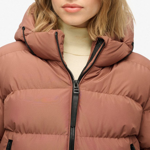 Women's Brown <b>Quilted</b> Puffer Jacket Hooded Full Sleeve Winter <b>Thick</b> Polyester Wadding Zipper Closure Regular Length - Product Image 6
