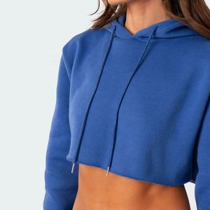 Sudadera corta con capucha para mujer, de color liso, de forro polar, de manga larga, diseño asimétrico, para otoño - Product Image 2