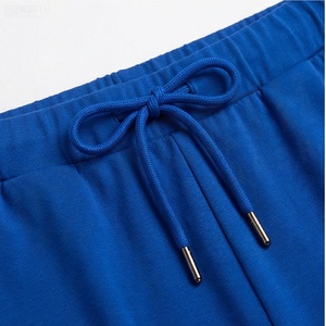 Women's Blue Asymmetrical Mini <b>Skirt</b> With Drawstring <b>Elastic</b> Waist Sporty Style Solid Color Knitted Fabric - Product Image 4