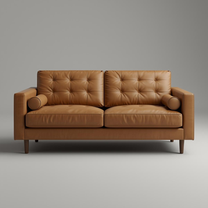 Sofá Loveseat de Cuero de Alta Gama Estilo Mid-Century con Respaldo Acolchado y Botones, Suministro de Vietnam para Muebles de Sala de Estar - Product Image 1