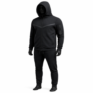 Ensemble de survêtement à capuche technique pour homme avec logo personnalisé |   Ensemble de jogging en polyester performant avec fermeture éclair |   Vêtements de sport Activewear OEM ODM - Product Image 1