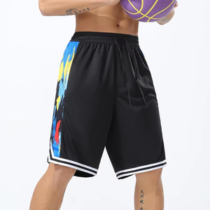Men's Black Mesh Basketball Shorts With Colorful Print Drawstring Closure Breathable Regular Fit Summer Sportwear - Product Image 1