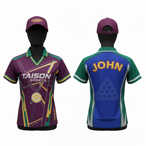 เสื้อสนุกเกอร์ผู้หญิงผ้าโพลีเอสเตอร์ประสิทธิภาพสูง 180 GSM สีแดงเลือดหมู ทอง ขาว แผ่นผ้าแบบไดนามิก ระบายอากาศได้ดี พร้อมสกรีนโลโก้ตามสั่ง - Product Image 4