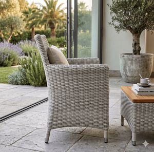 Fauteuil de salle à manger moderne empilable en rotin synthétique gris de luxe résistant aux intempéries pour jardin, terrasse, hôtel, complexe hôtelier - Product Image 5