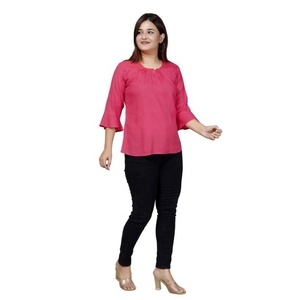 New Design Women's Western Wear Summer Casual Regular Fit O-Neck Rayon Solid Eco-Friendly Anti-Wrinkle Top Available Different - Product Image 2
