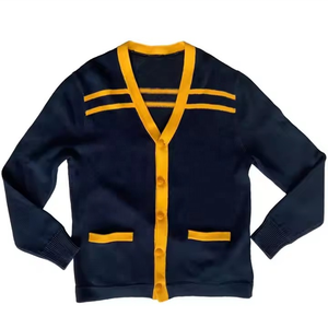 Men's <b>Navy</b> Blue Knitted <b>Cardigan</b> Full Sleeve Button Closure V-Neck Solid Color Autumn Style Regular Fit - Product Image 1
