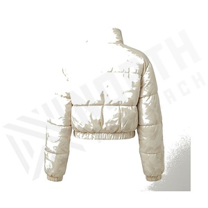 เสื้อแจ็คเก็ตพัฟเฟอร์แบบมีซิป คอตั้ง แขนยาว ผ้าโพลีเอสเตอร์ สีพื้น สำหรับผู้หญิง ใส่หน้าหนาว แบบหนา สั้น - Product Image 2